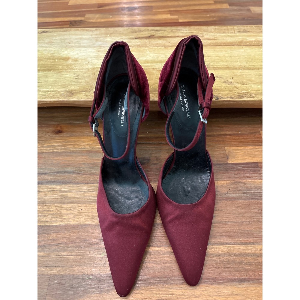 Tania Spinelli Pumps Womens 39 Burgundy good Velvet Satin Ankle Strap Italy